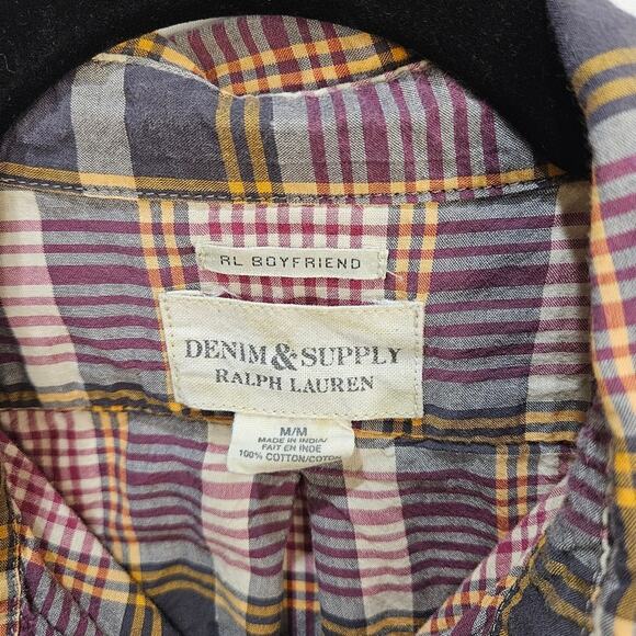 Denim and Supply Ralph Lauren Plaid Boyfriend Long Sleeve Button Up Shirt Medium - Picture 4 of 6